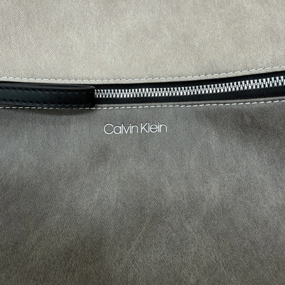 Calvin Klein Elaine Hobo Large Shoulder Bag Slouchy Hobo Wide Strap Gray Combo